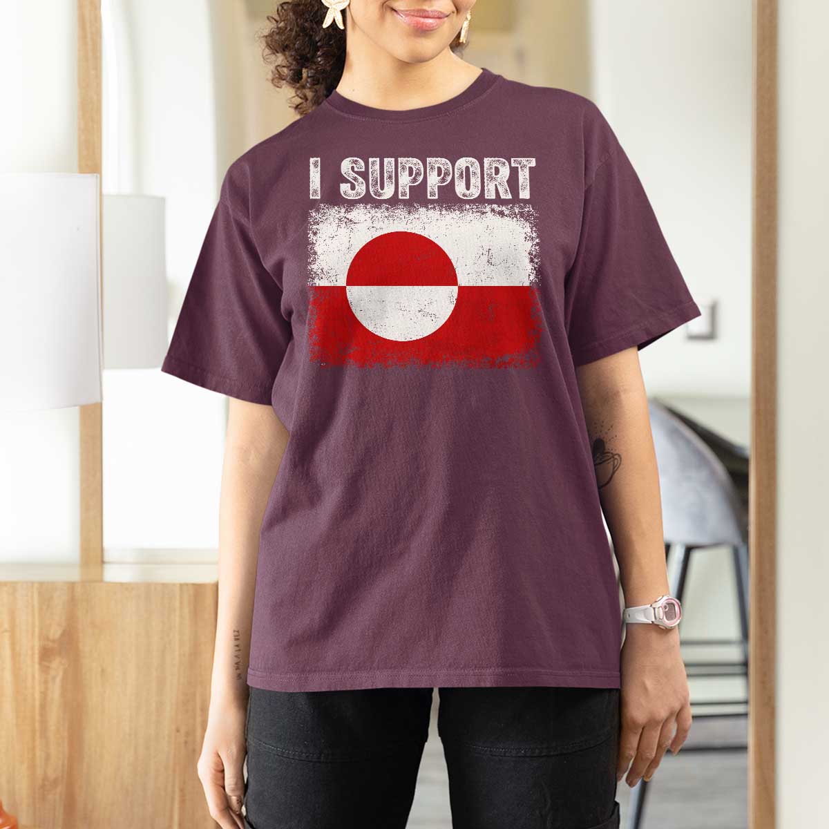 I Support Greenland T Shirt For Women Grunge Flag