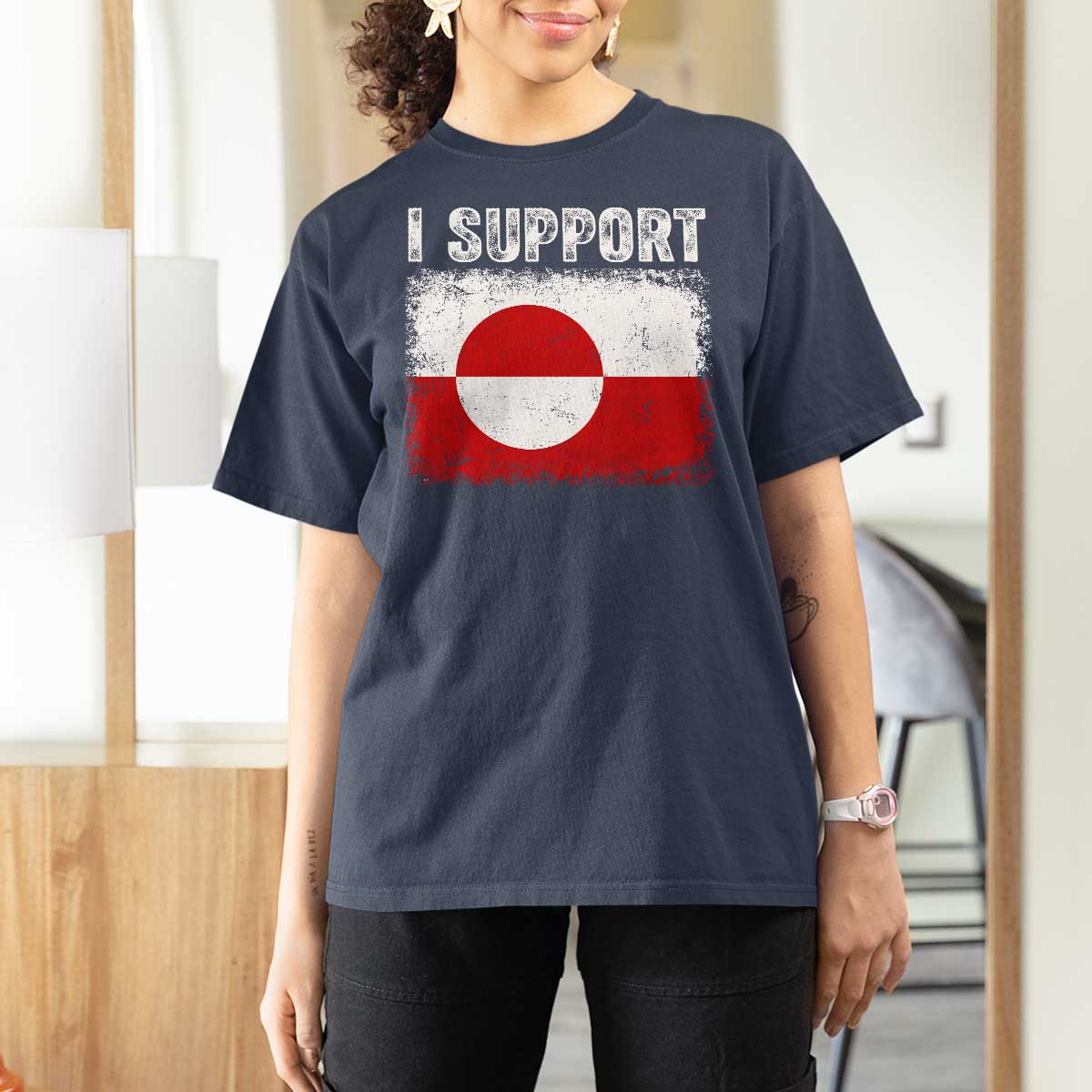 I Support Greenland T Shirt For Women Grunge Flag