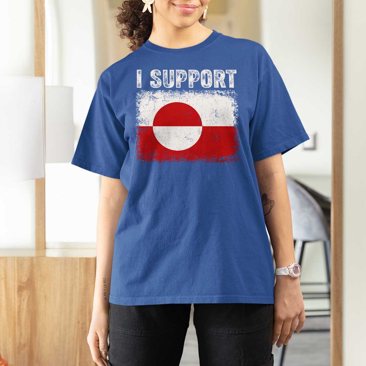 I Support Greenland T Shirt For Women Grunge Flag