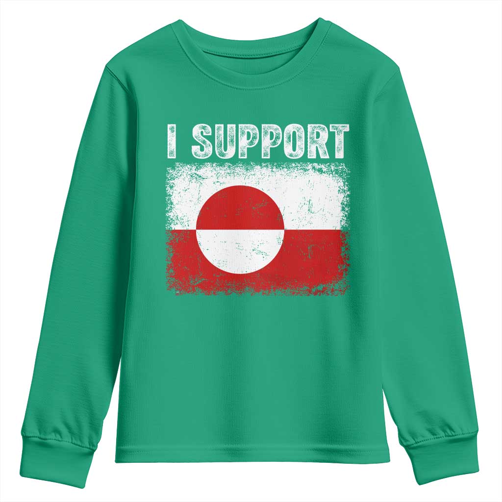 I Support Greenland Youth Sweatshirt Grunge Flag