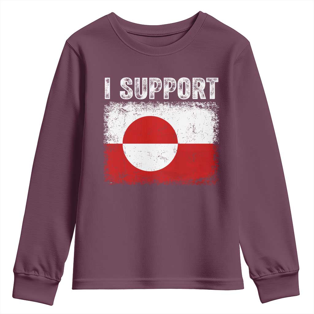 I Support Greenland Youth Sweatshirt Grunge Flag