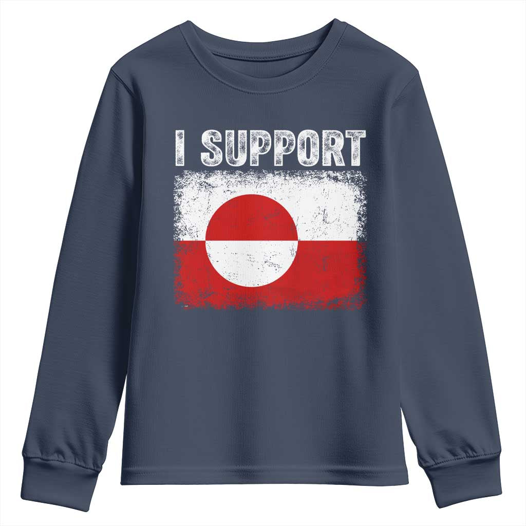 I Support Greenland Youth Sweatshirt Grunge Flag