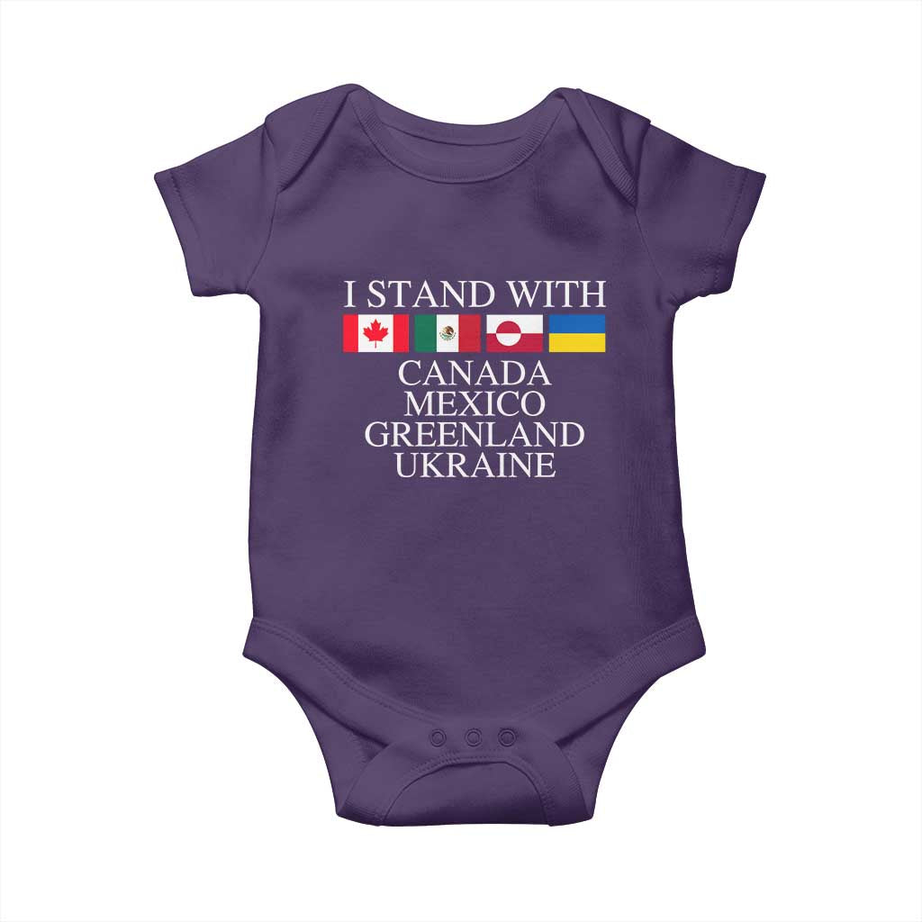 I Stand With Canada Mexico Greenland Ukraine Baby Onesie Solidarity Flags Political Statement