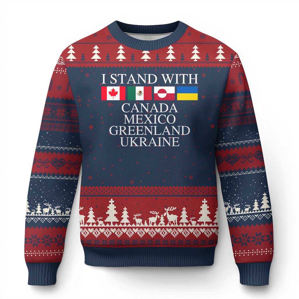 I Stand With Canada Mexico Greenland Ukraine Ugly Christmas Sweater Solidarity Flags Political Statement