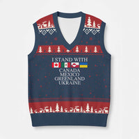 I Stand With Canada Mexico Greenland Ukraine V-Neck Knit Sweater Vest Solidarity Flags Political Statement