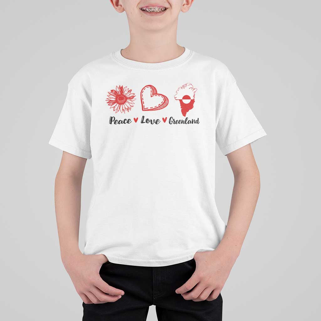 Peace Love Greenland T Shirt For Kid Sunflower Flag Stand With Greenland
