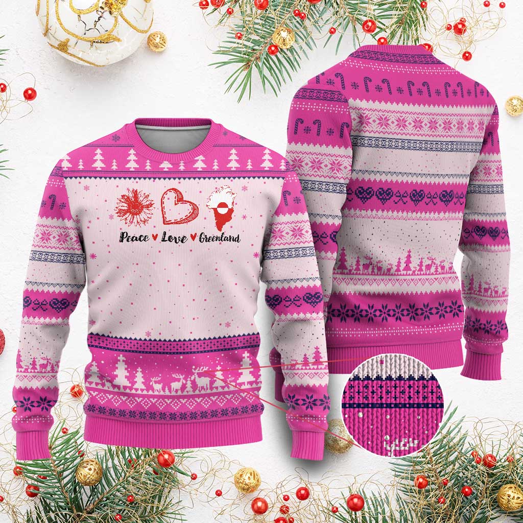 Peace Love Greenland Ugly Christmas Sweater Sunflower Flag Stand With Greenland