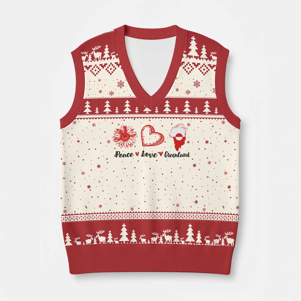 Peace Love Greenland V-Neck Knit Sweater Vest Sunflower Flag Stand With Greenland