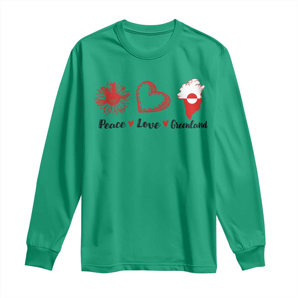 Peace Love Greenland Long Sleeve Shirt Sunflower Flag Stand With Greenland