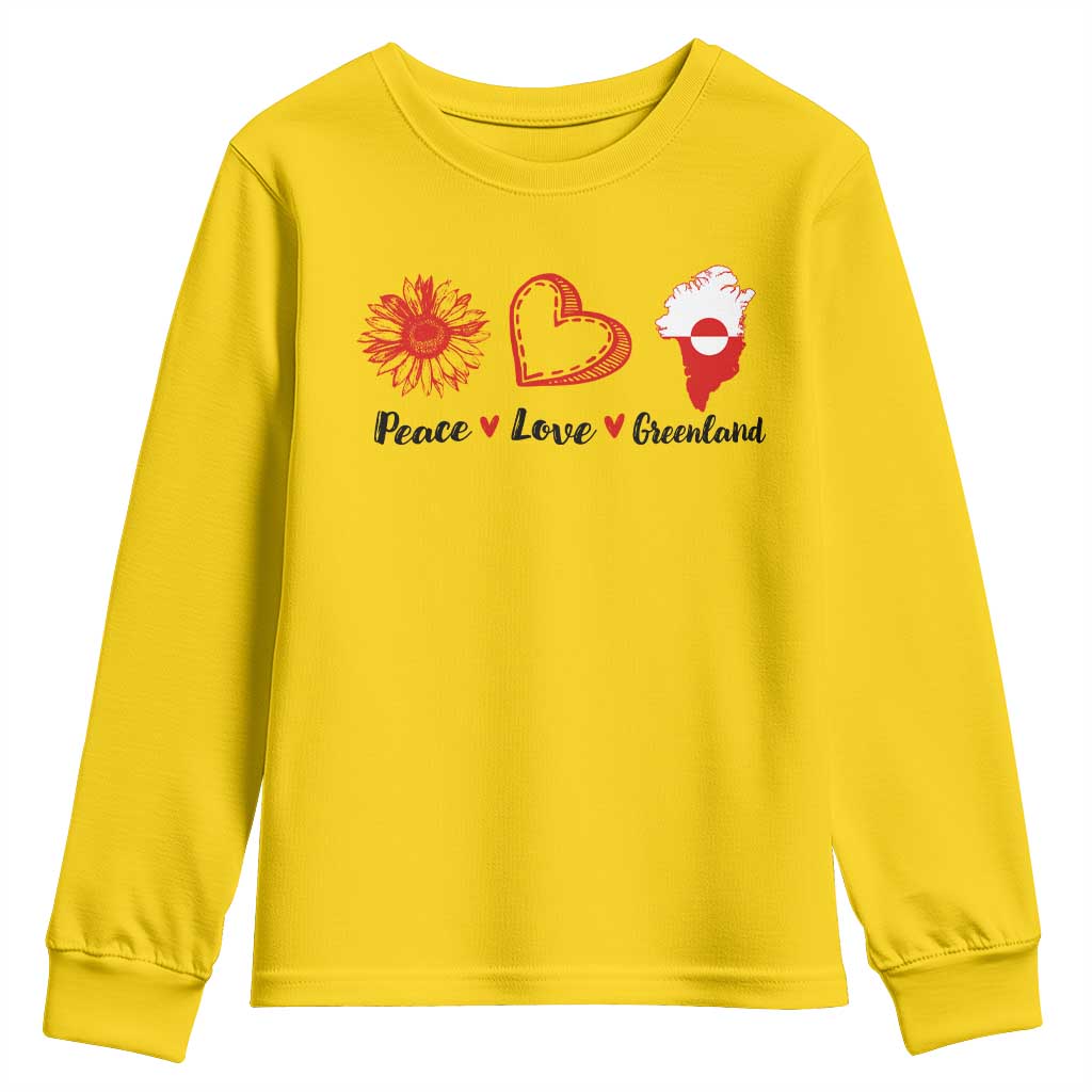 Peace Love Greenland Youth Sweatshirt Sunflower Flag Stand With Greenland