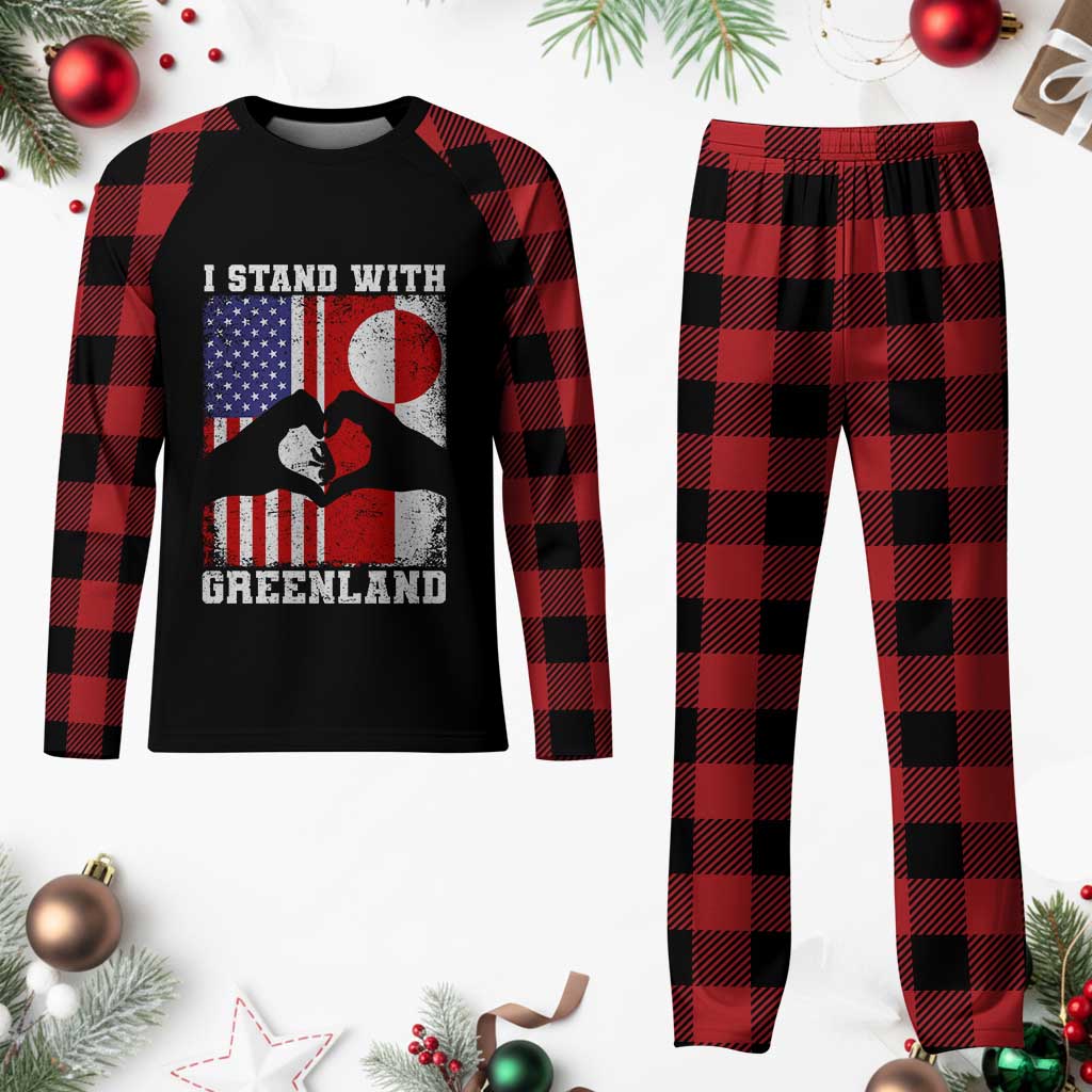I Stand With Greenland Plaid Pajama Set Greenlander US Flag Greenland American Usa America