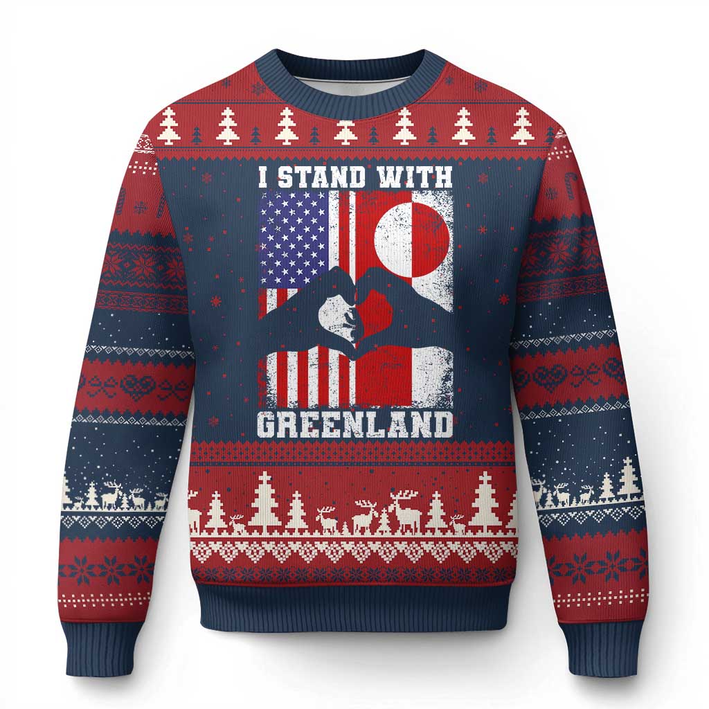 I Stand With Greenland Ugly Christmas Sweater Greenlander US Flag Greenland American Usa America