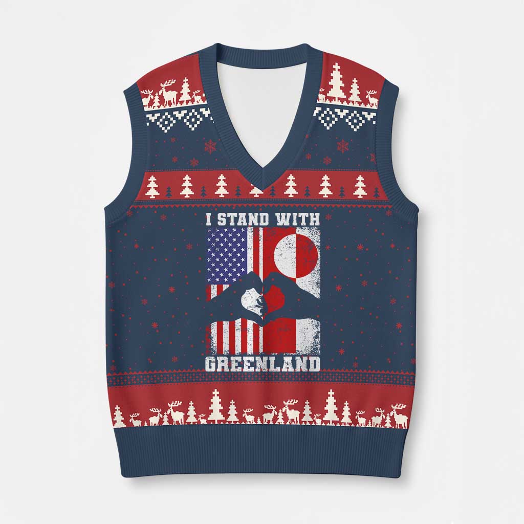 I Stand With Greenland V-Neck Knit Sweater Vest Greenlander US Flag Greenland American Usa America