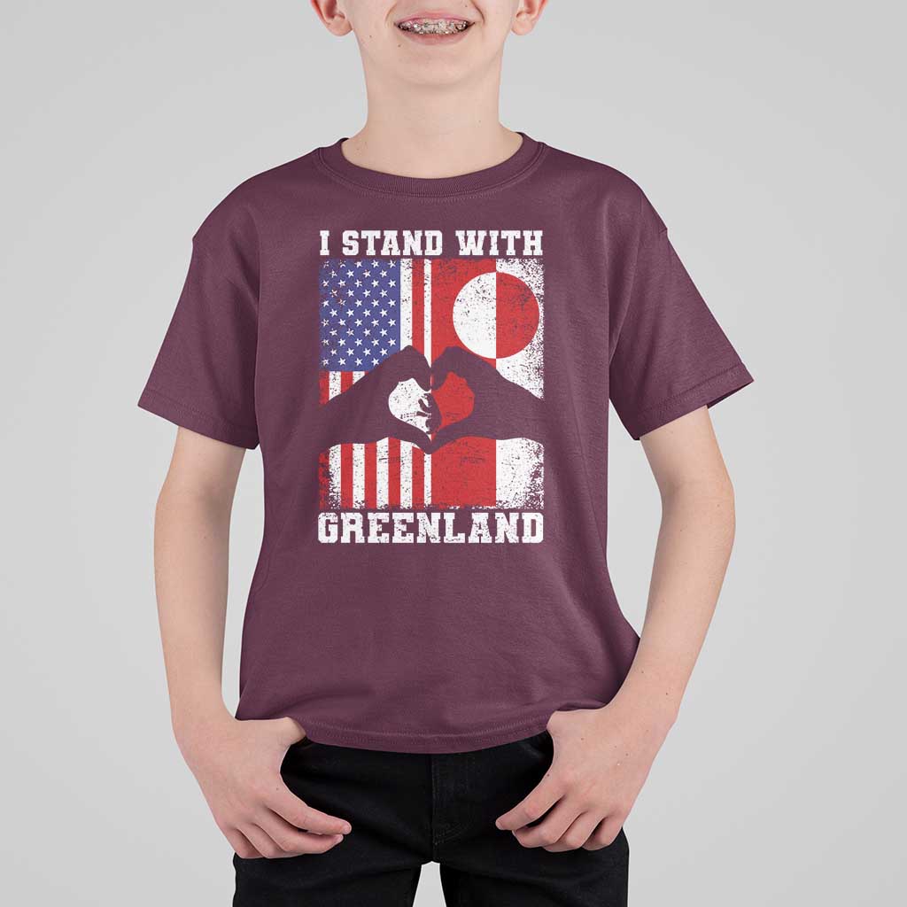 I Stand With Greenland T Shirt For Kid Greenlander US Flag Greenland American Usa America