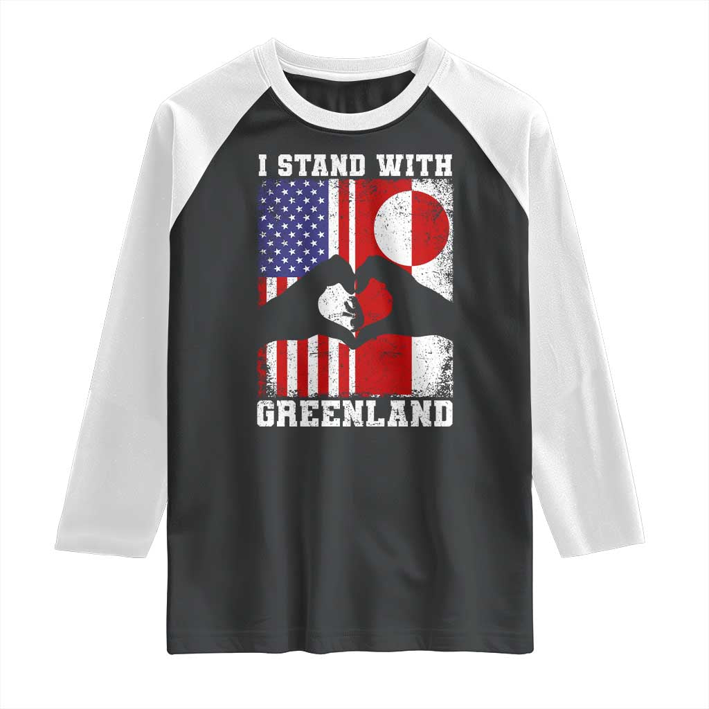 I Stand With Greenland Raglan Shirt Greenlander US Flag Greenland American Usa America