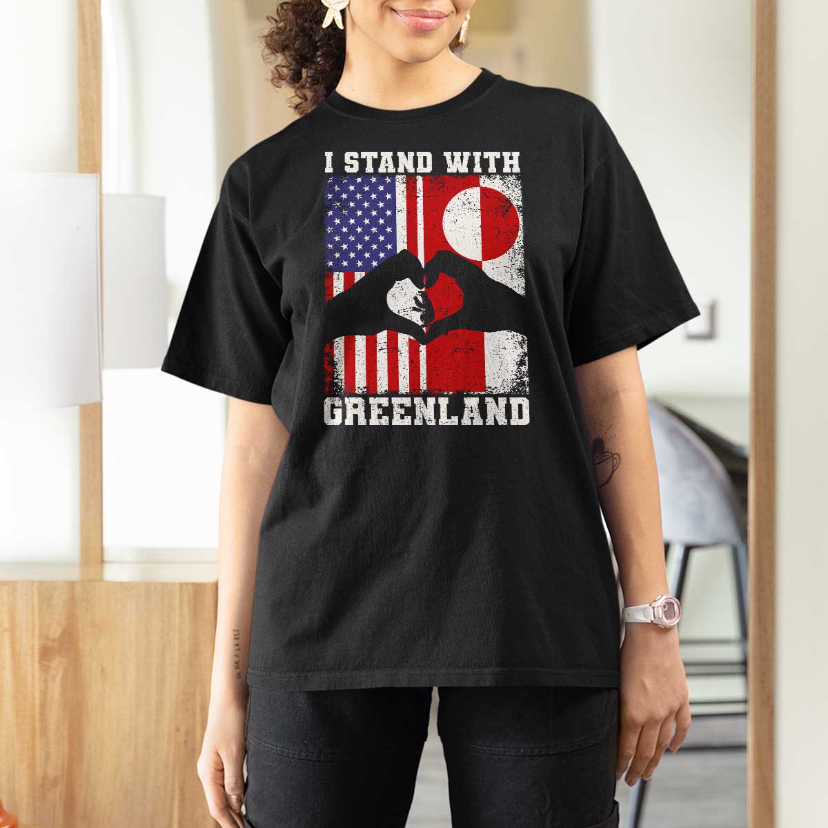 I Stand With Greenland T Shirt For Women Greenlander US Flag Greenland American Usa America