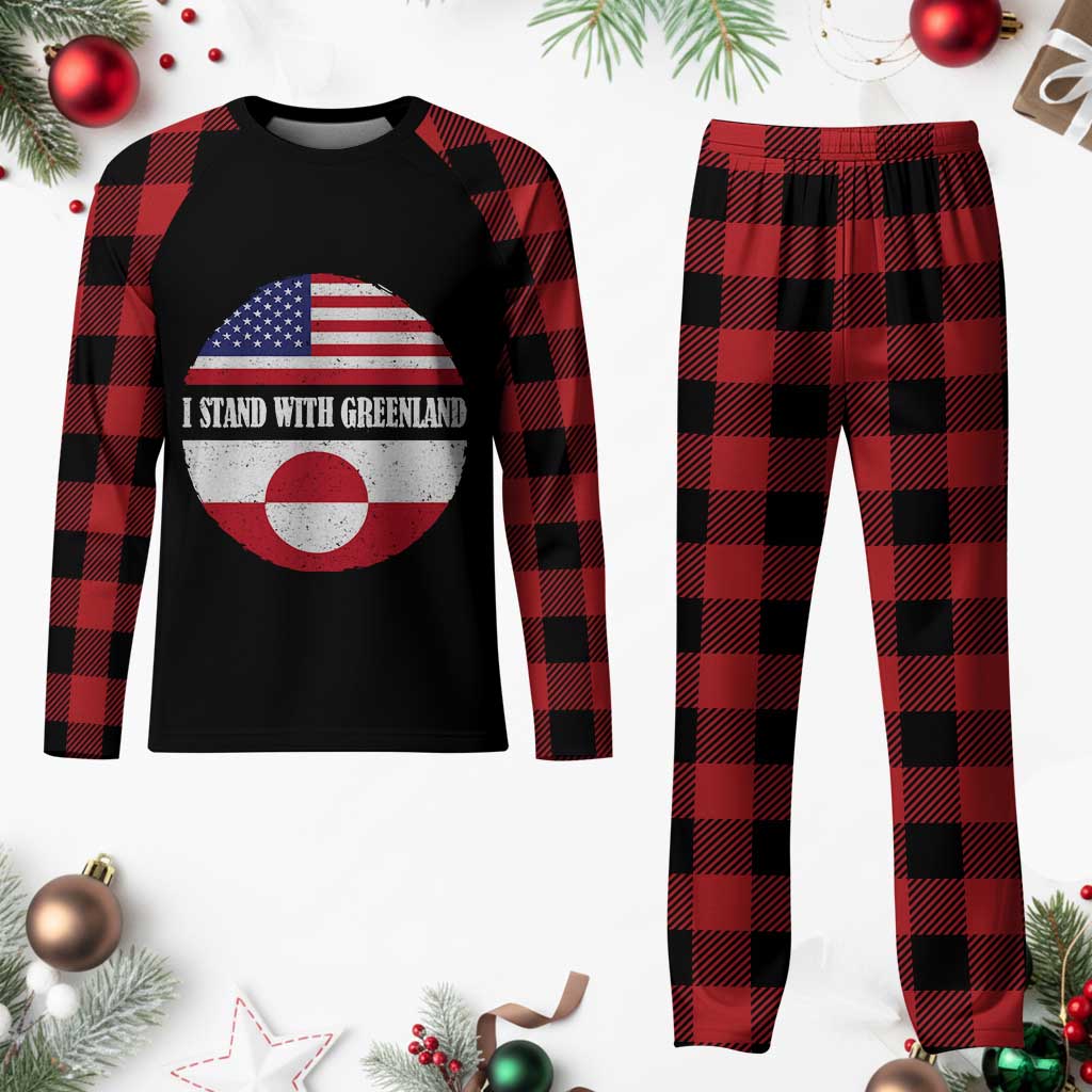 I Stand With Greenland Plaid Pajama Set Political Protest Greenlander American Flag