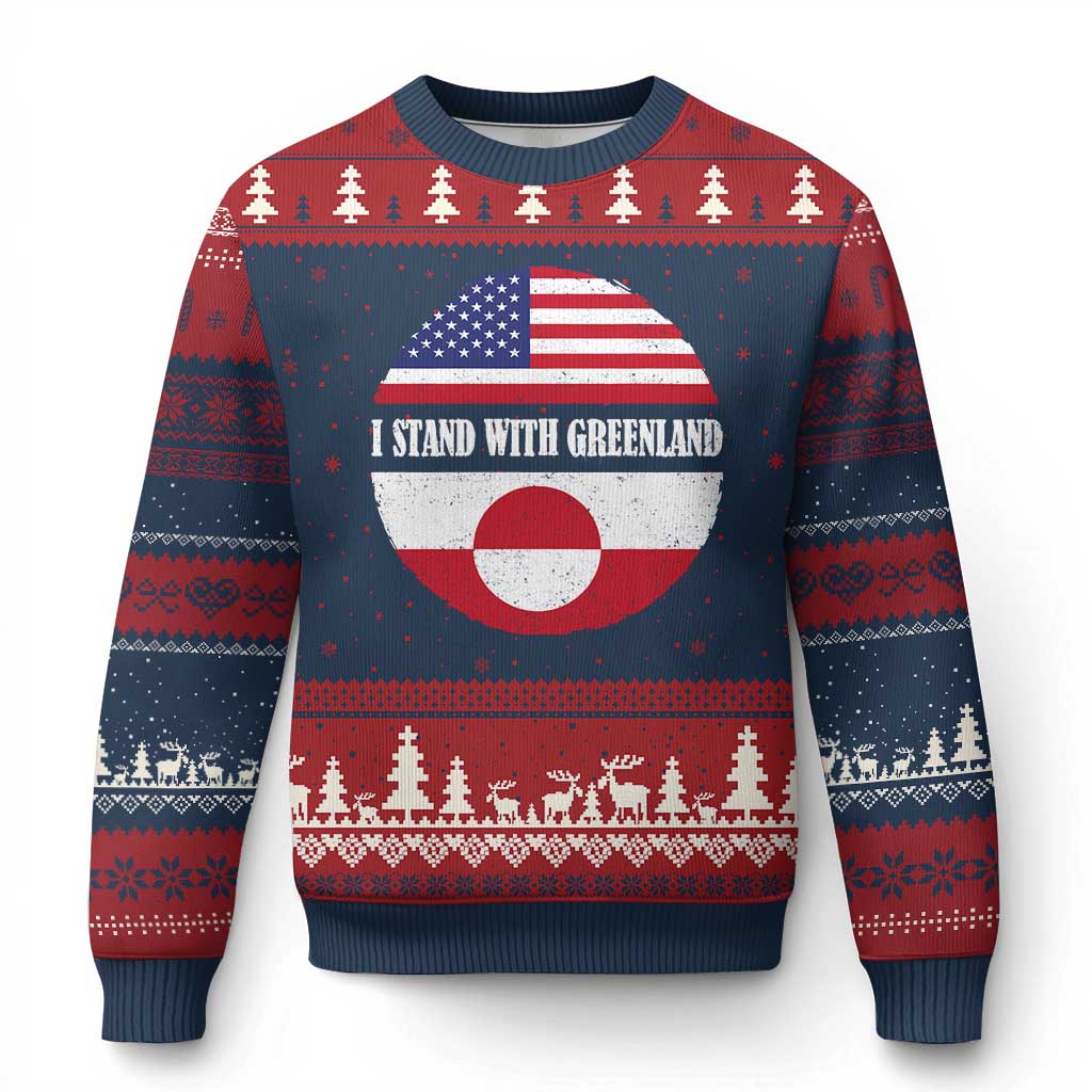 I Stand With Greenland Ugly Christmas Sweater Political Protest Greenlander American Flag
