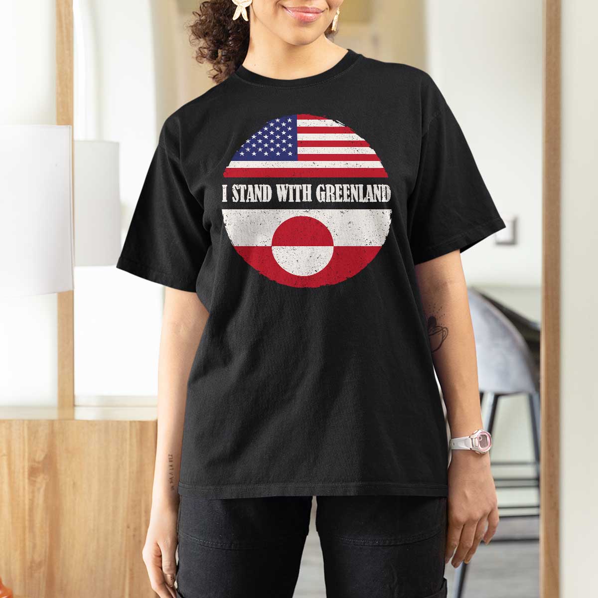 I Stand With Greenland T Shirt For Women Political Protest Greenlander American Flag