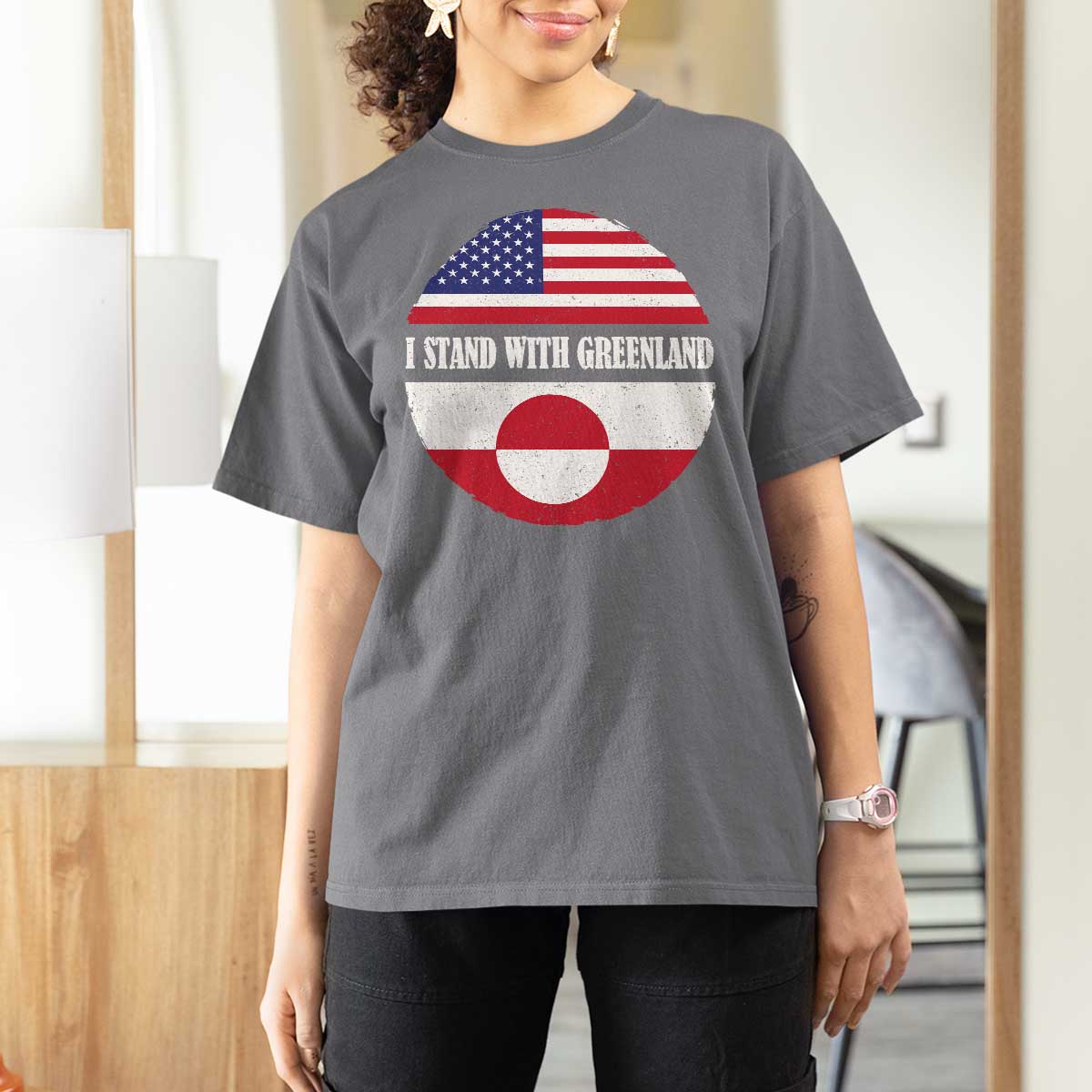 I Stand With Greenland T Shirt For Women Political Protest Greenlander American Flag
