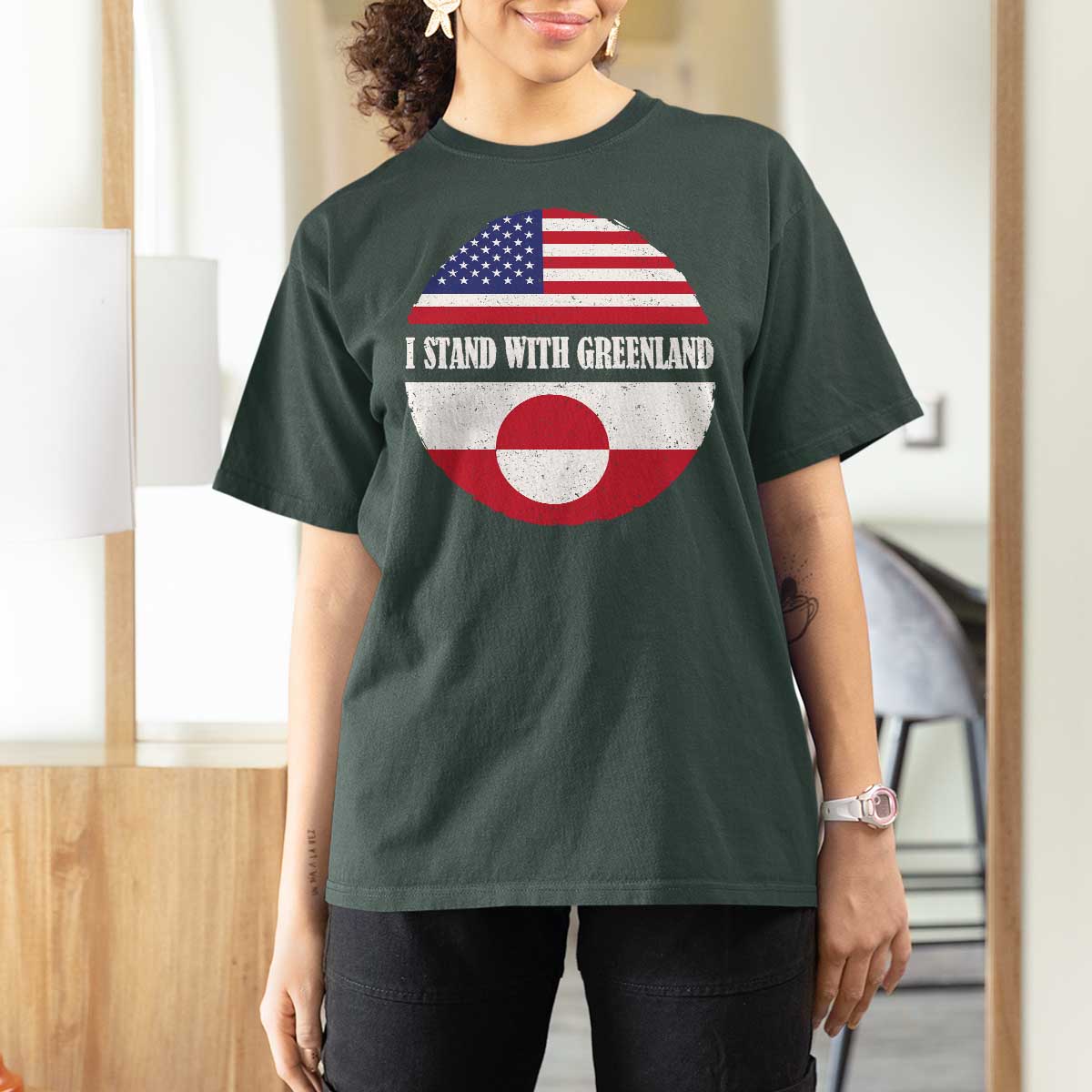 I Stand With Greenland T Shirt For Women Political Protest Greenlander American Flag