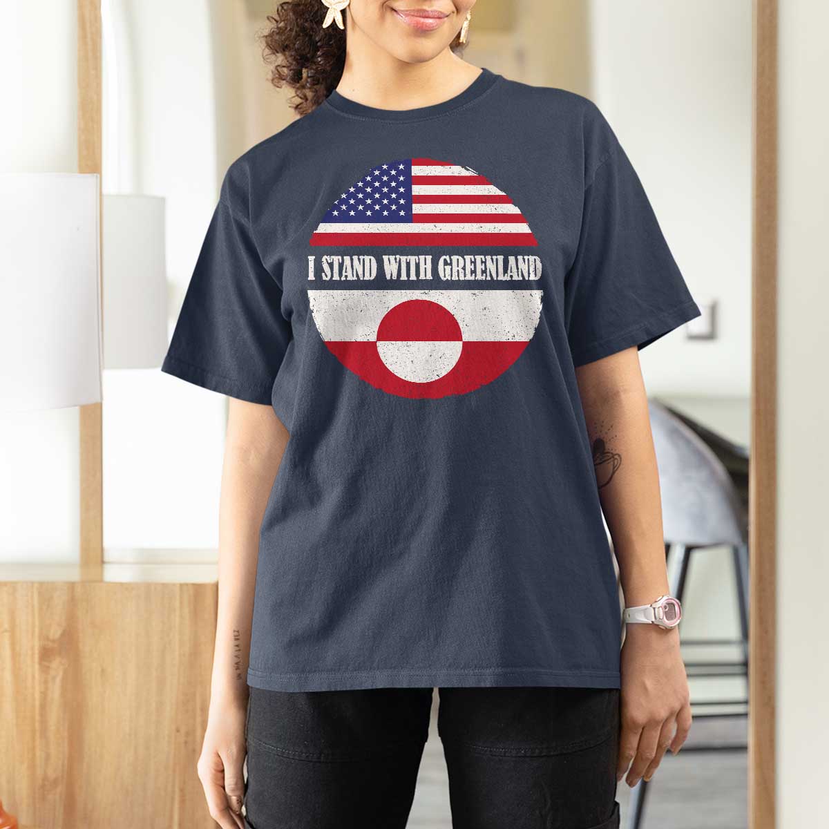I Stand With Greenland T Shirt For Women Political Protest Greenlander American Flag