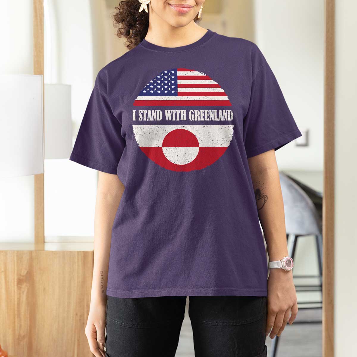 I Stand With Greenland T Shirt For Women Political Protest Greenlander American Flag