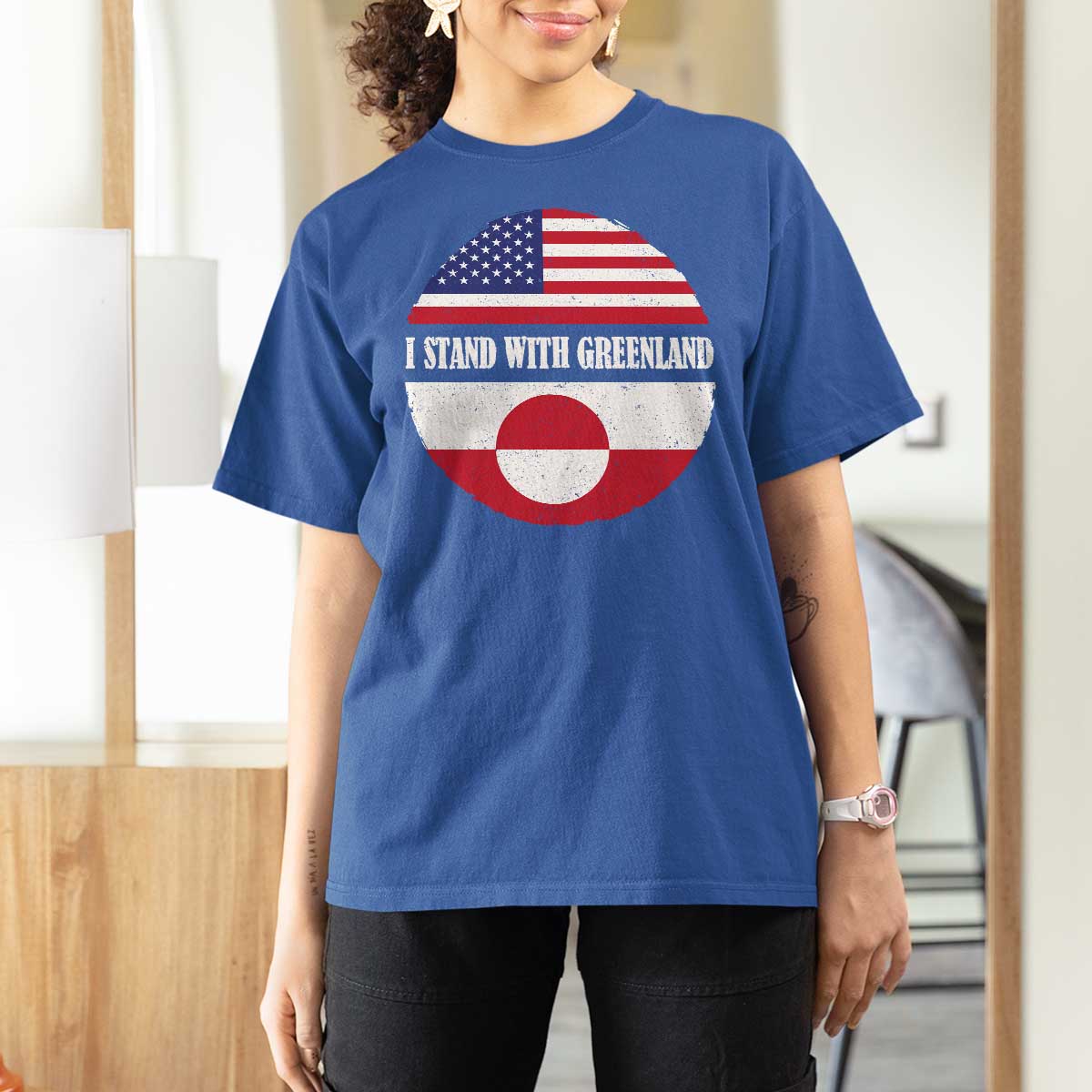 I Stand With Greenland T Shirt For Women Political Protest Greenlander American Flag