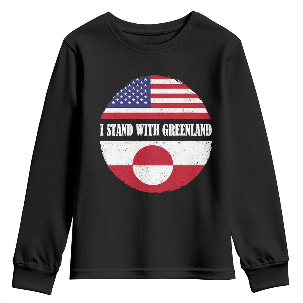 I Stand With Greenland Youth Sweatshirt Political Protest Greenlander American Flag