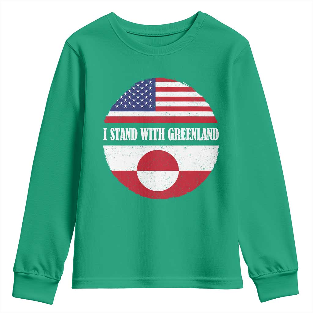 I Stand With Greenland Youth Sweatshirt Political Protest Greenlander American Flag