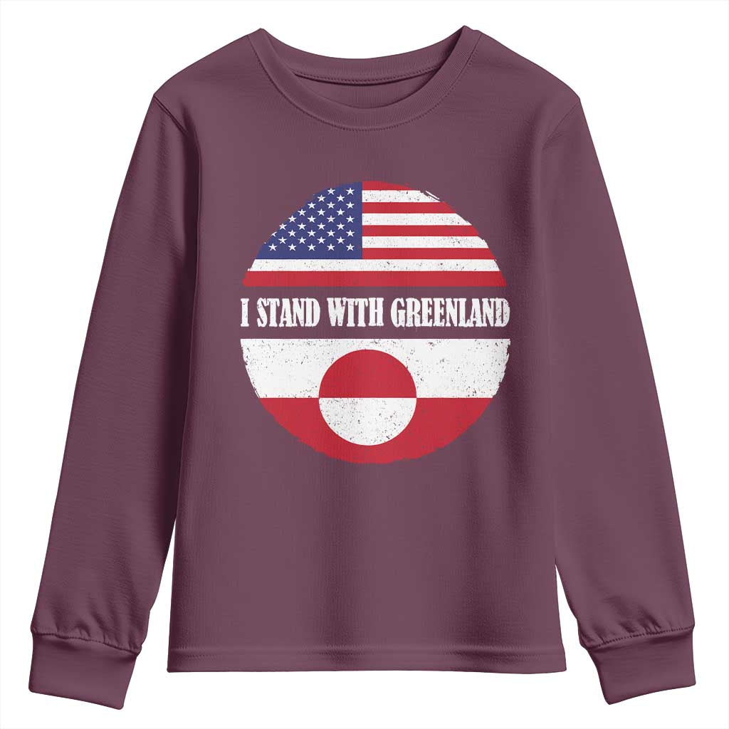 I Stand With Greenland Youth Sweatshirt Political Protest Greenlander American Flag