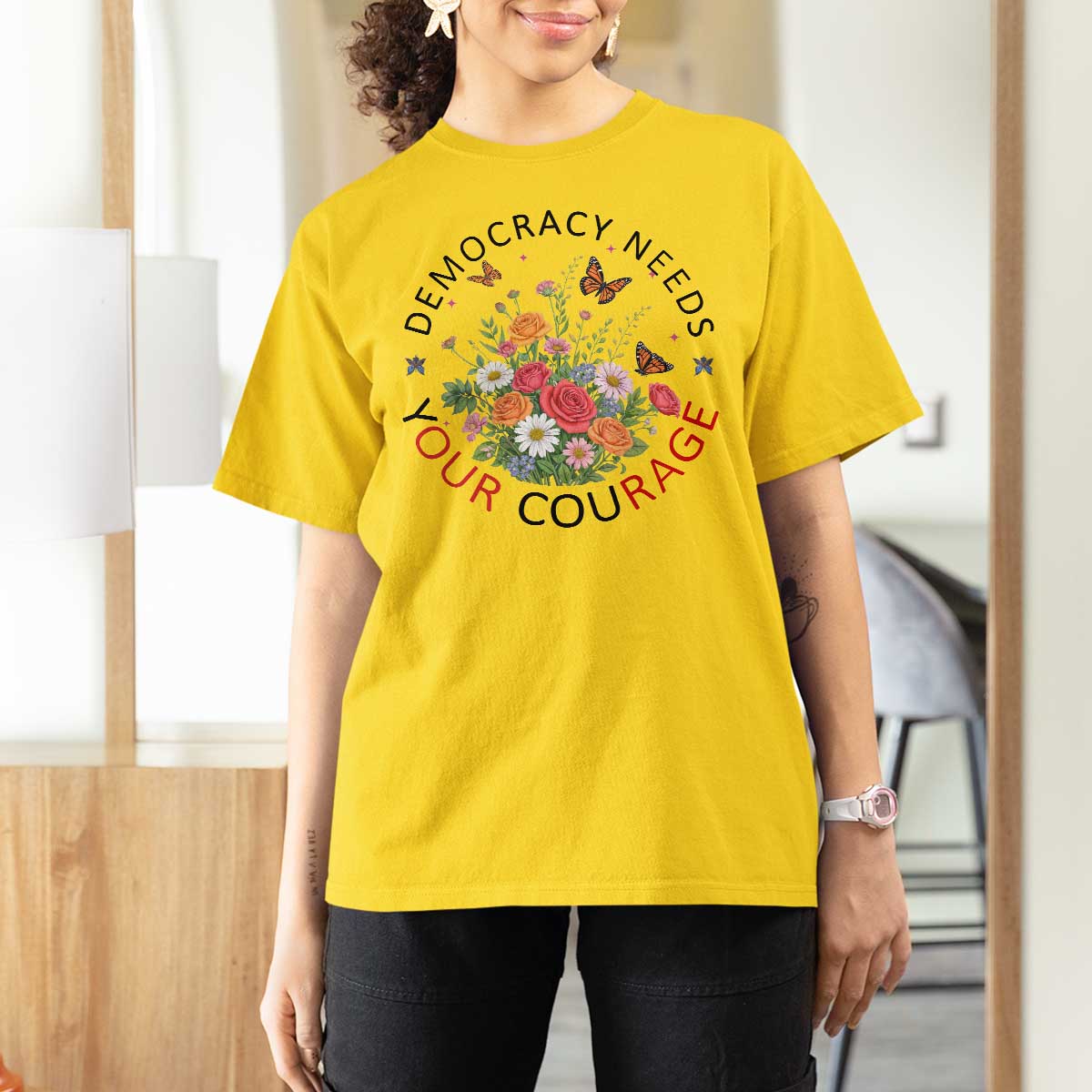 Pro Democracy T Shirt For Women Human Rights Our Rage Protest Floral FDT