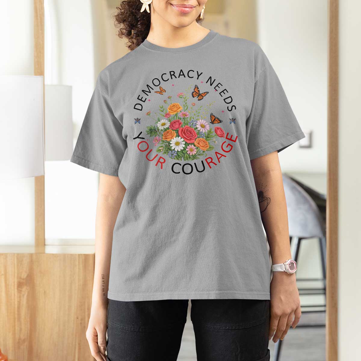 Pro Democracy T Shirt For Women Human Rights Our Rage Protest Floral FDT