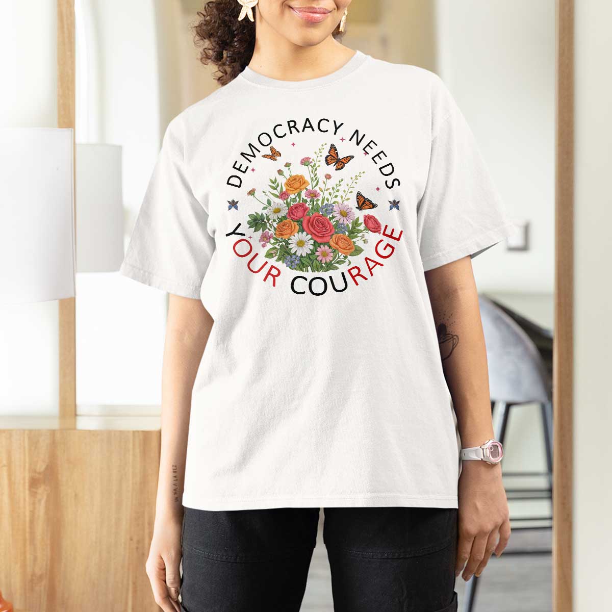 Pro Democracy T Shirt For Women Human Rights Our Rage Protest Floral FDT