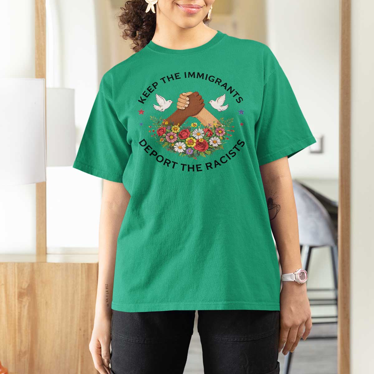 Keep The Immigrants Deport The Racist T Shirt For Women Floral FDT