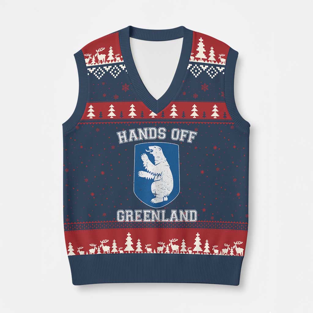 Hands Off Greenland V-Neck Knit Sweater Vest Polar Bear Vintage Political Protest