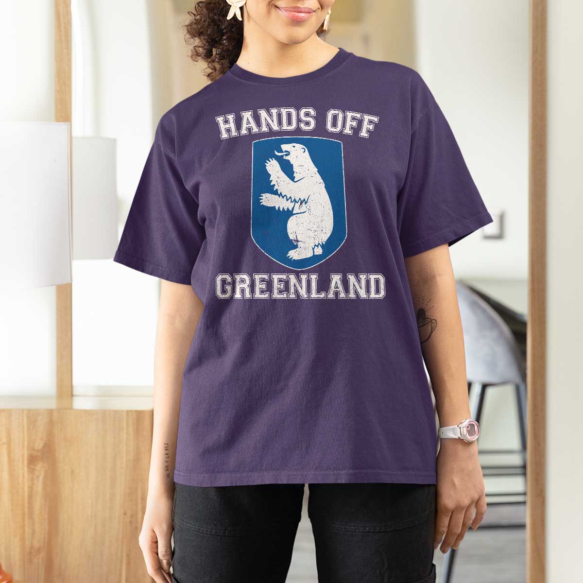 Hands Off Greenland T Shirt For Women Polar Bear Vintage Political Protest