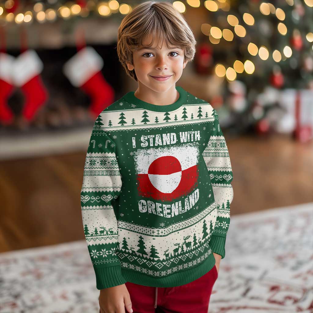 I Stand With Greenland Ugly Christmas Sweater Grunge Flag