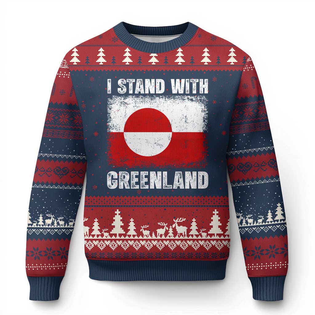 I Stand With Greenland Ugly Christmas Sweater Grunge Flag