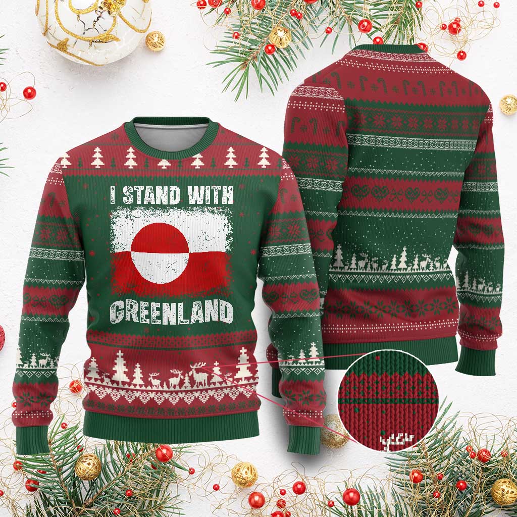 I Stand With Greenland Ugly Christmas Sweater Grunge Flag