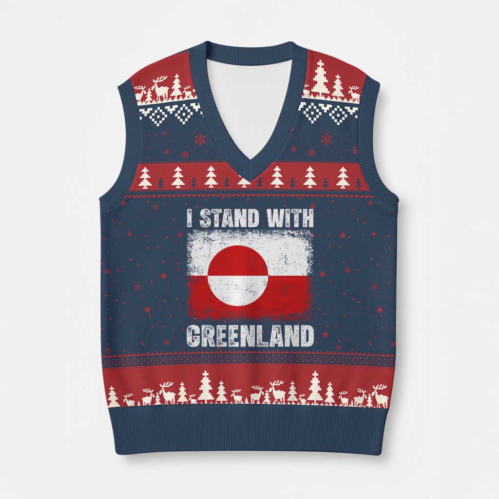 I Stand With Greenland V-Neck Knit Sweater Vest Grunge Flag