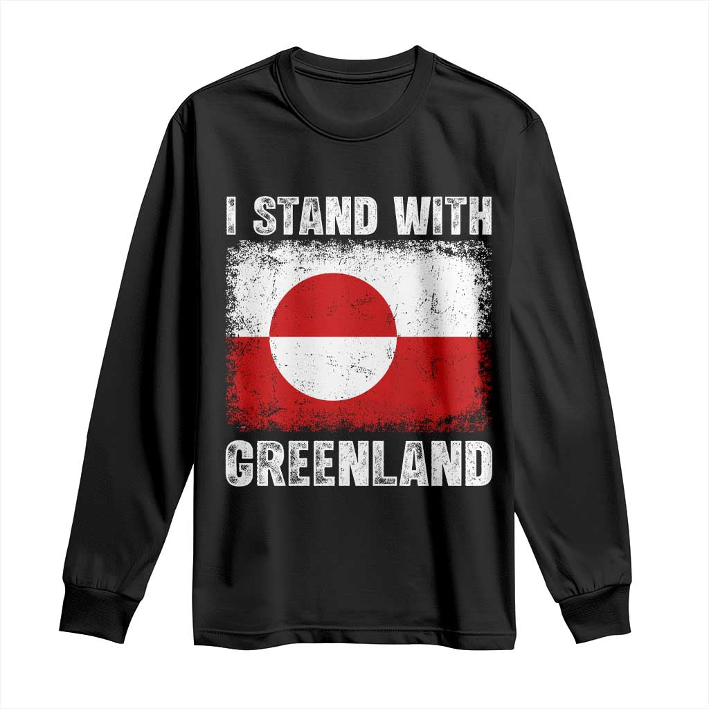 I Stand With Greenland Long Sleeve Shirt Grunge Flag