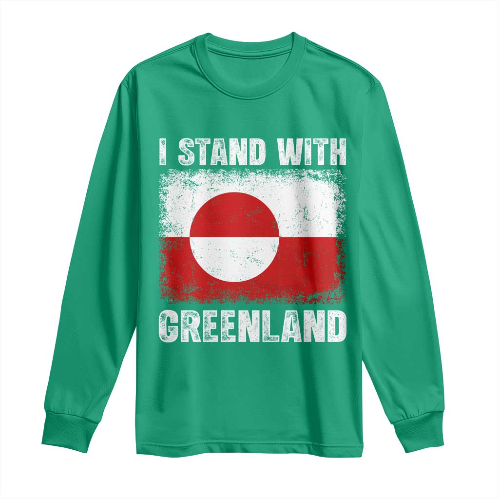 I Stand With Greenland Long Sleeve Shirt Grunge Flag