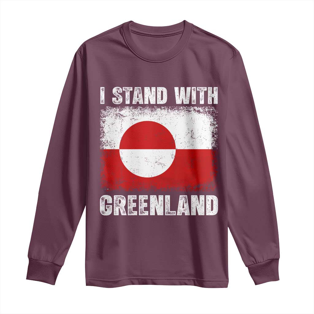 I Stand With Greenland Long Sleeve Shirt Grunge Flag