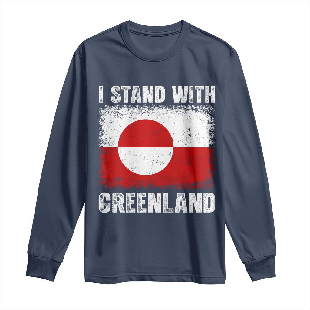 I Stand With Greenland Long Sleeve Shirt Grunge Flag