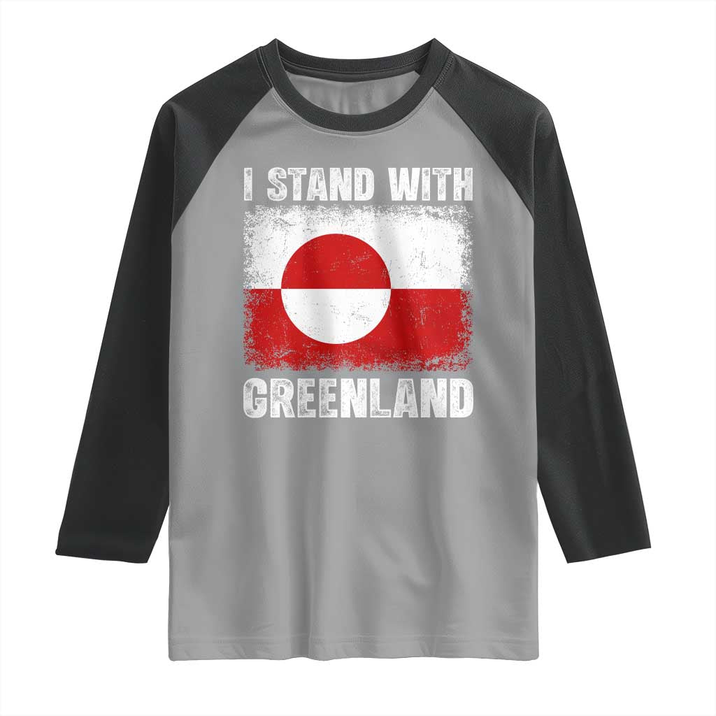 I Stand With Greenland Raglan Shirt Grunge Flag