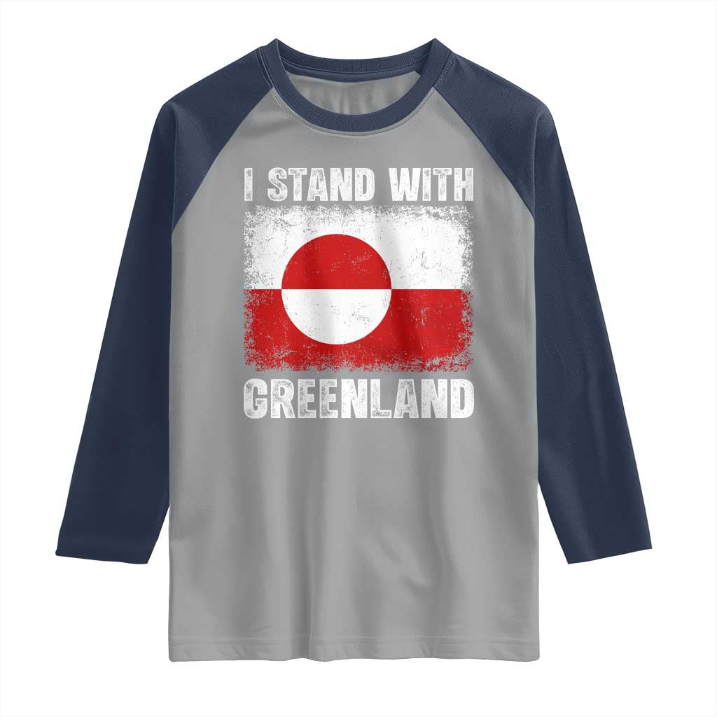 I Stand With Greenland Raglan Shirt Grunge Flag