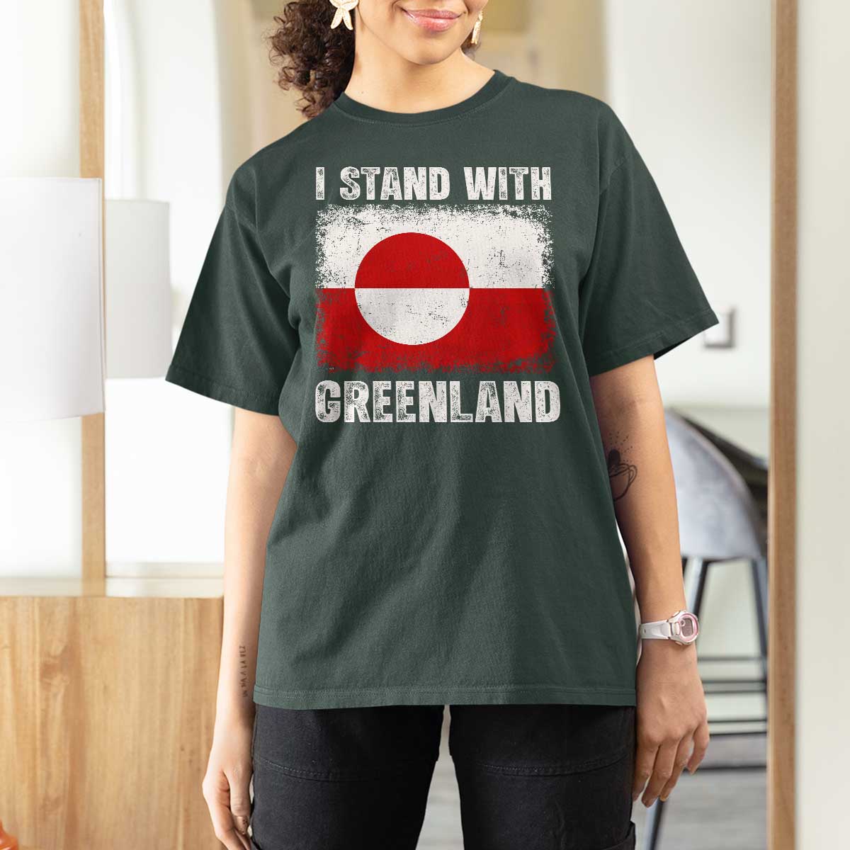 I Stand With Greenland T Shirt For Women Grunge Flag