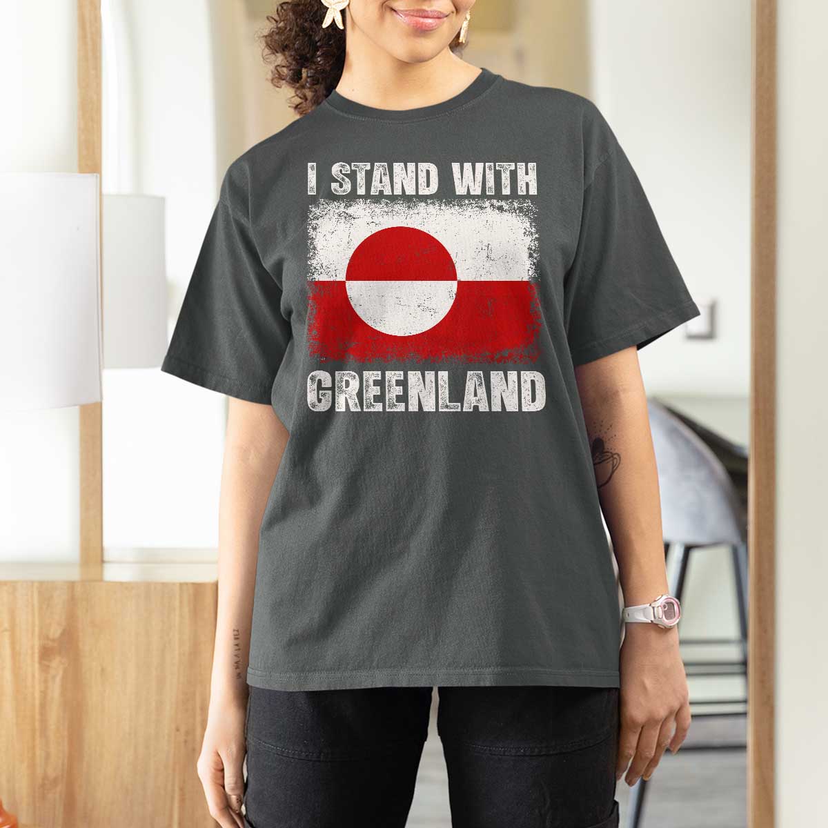 I Stand With Greenland T Shirt For Women Grunge Flag
