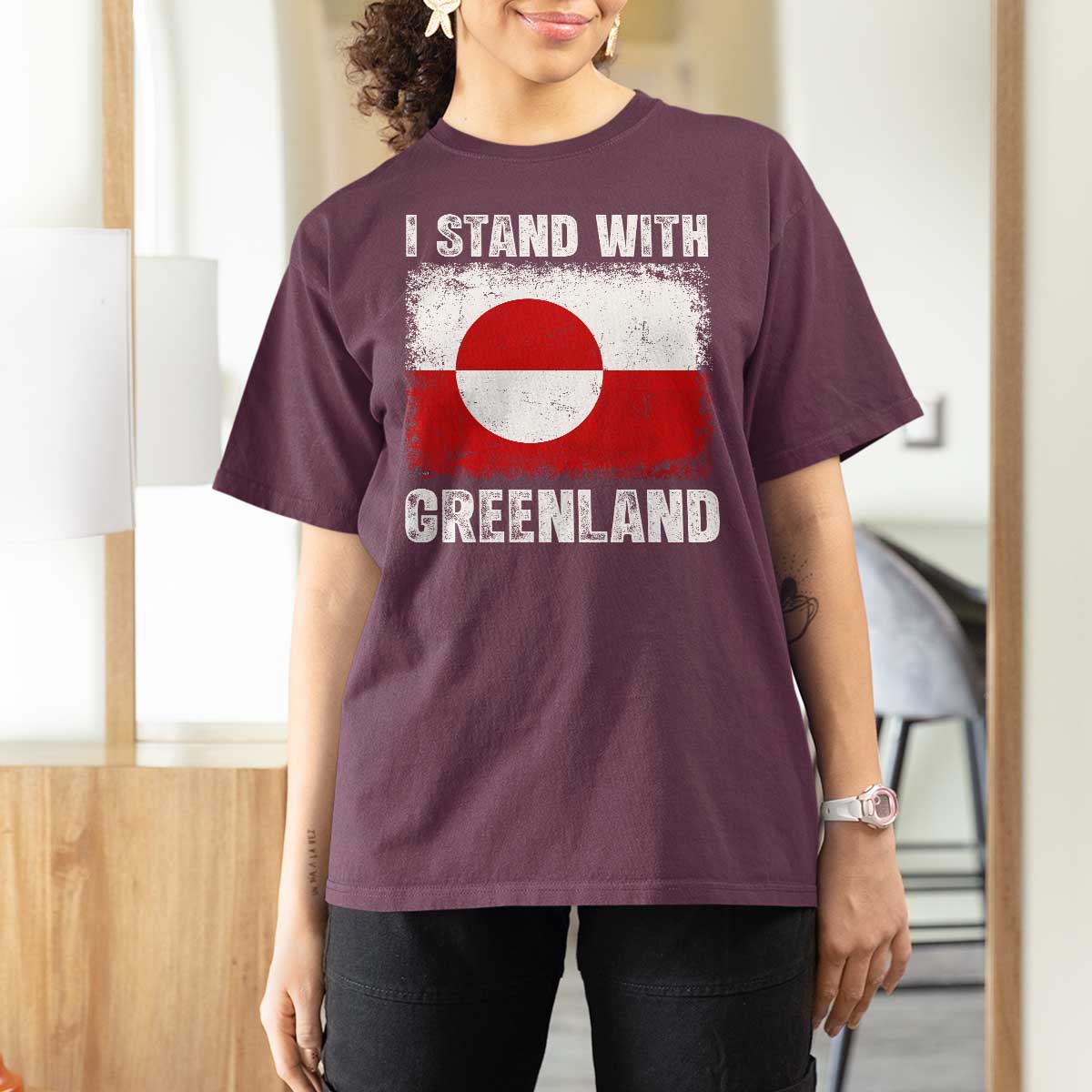 I Stand With Greenland T Shirt For Women Grunge Flag